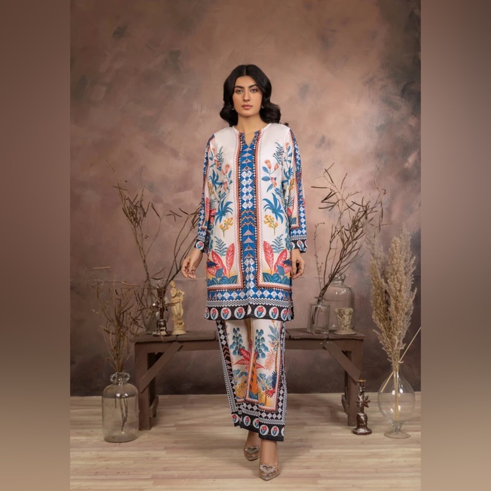 Pakistani Indian Bollywood 2 pc Coord Set Colorful Floral Print Kurta NEW culot